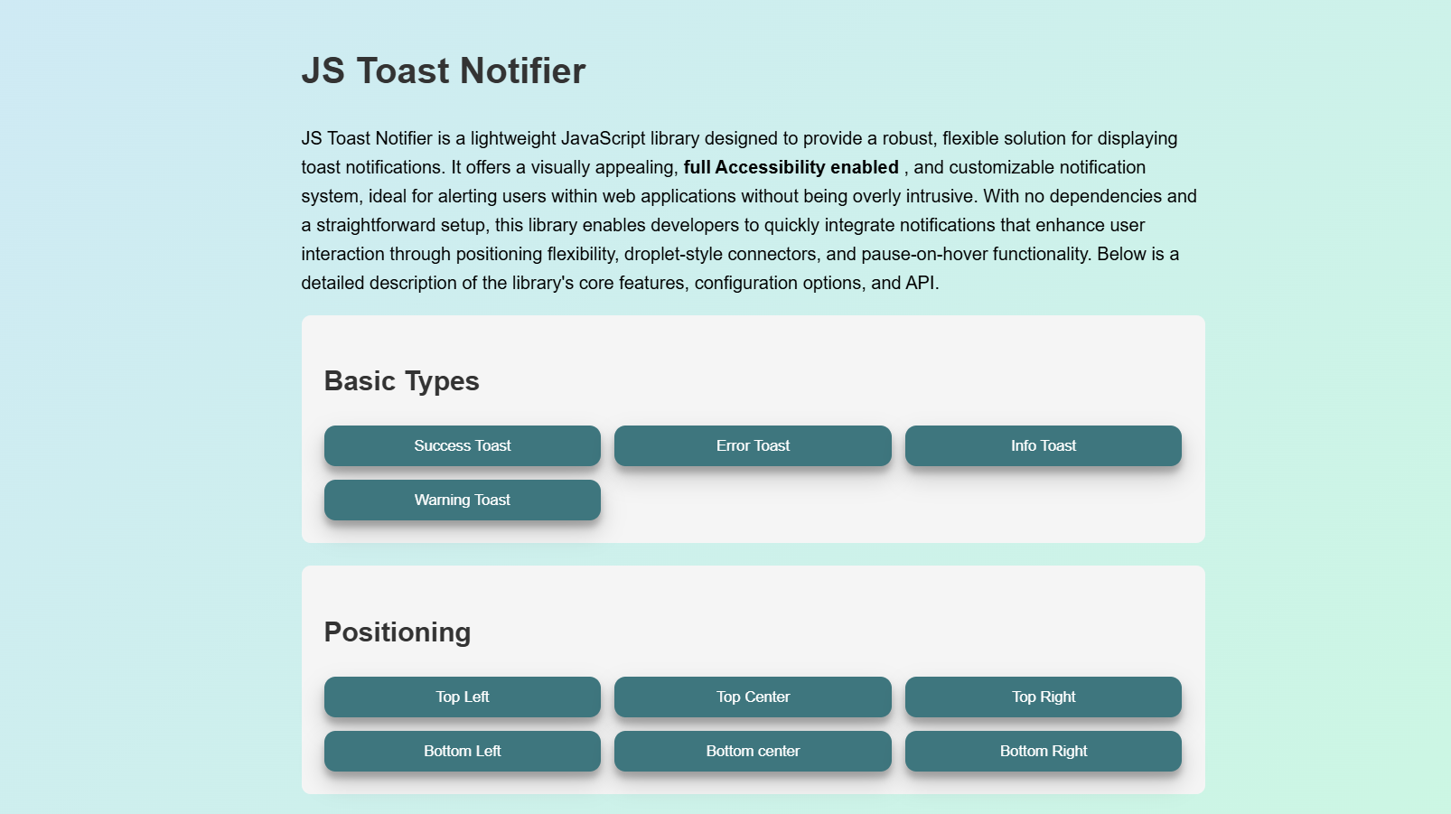 Screenshot of JS Toast Notifier